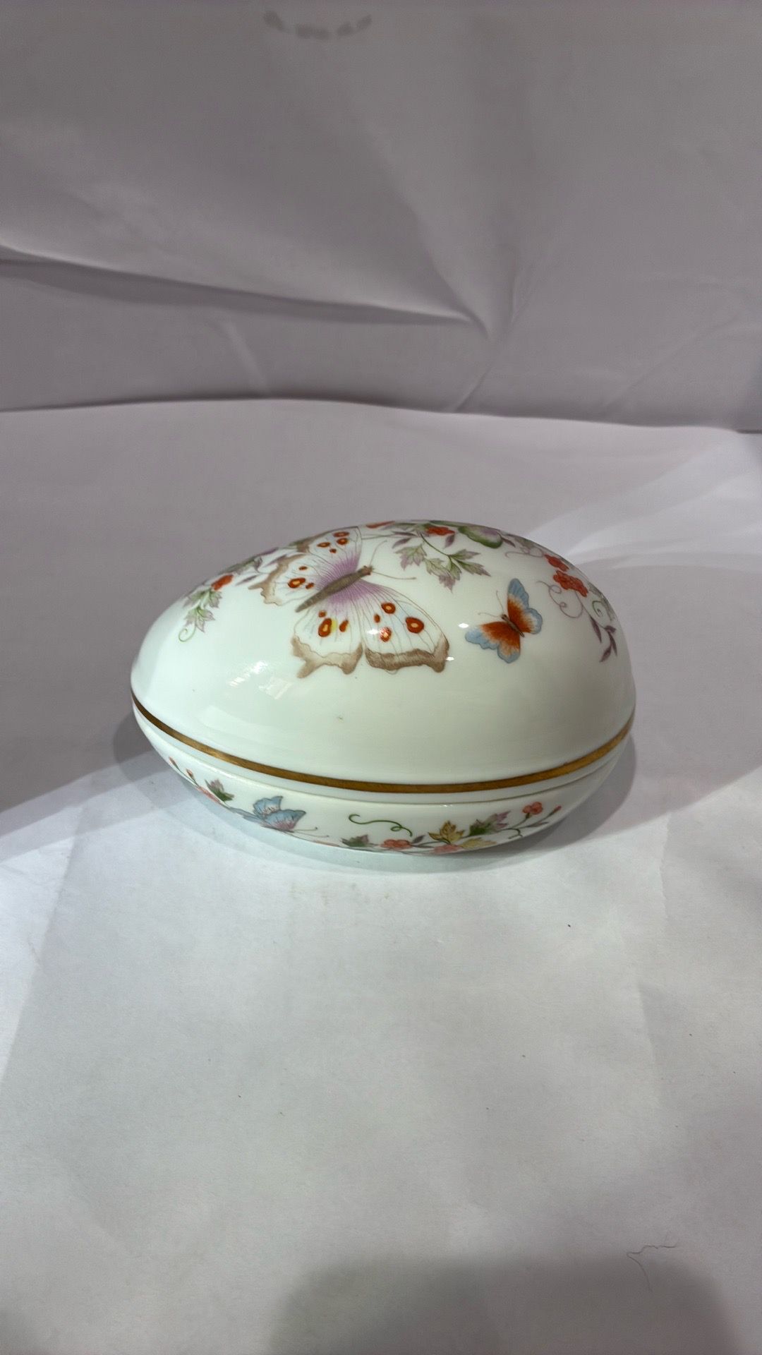 Vintage Avon Egg Trinket Box Butterfly Art Fine Porcelain 22k Gold Trim Japan