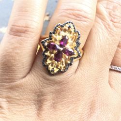 Size 7. 14k Gold Over Sterling Silver Genuine Gems 