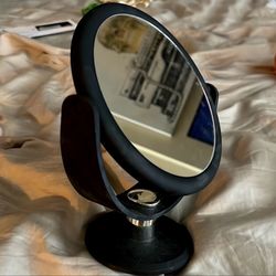 DoubleSided freestanding Vanity Mirror with black rubbersized finished black rim