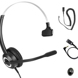 Phone Headset Noise Cancelling Mic RJ9 U10P Bottom Cable Compatible with Polycom VVX, Mitel, Shorete