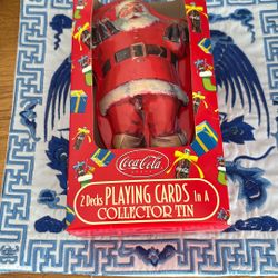 New In Box Coca-Cola Santa Collector Tin 2 Decks Of Bicycle Brand Playing Cards