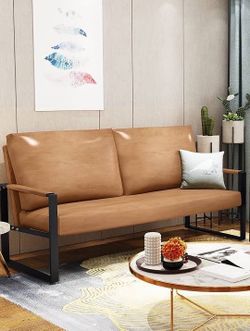 Loveseat Set, Faux Leather Couch and Armrest for Mini Lounge Home&Office, Brown