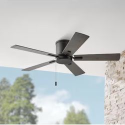 48 in. Indoor/Covered Outdoor Matte Black Low Profile Ceiling Fan Without Light with Pull Chain Included