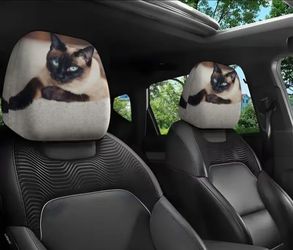 Cute 3D Print Siamese Cat Car Headrest Covers- Set Of 2