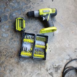 Ryobi 18v Cordless 1/2 Inch Drill/driver Tool And Bits Bundle