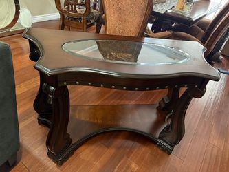 Dark Wood Coffee Table with Oval Glass Insert