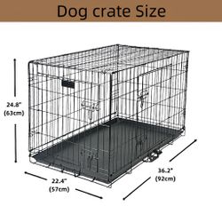 Godohome 36 Inches Dog Crate Large Collapsible Dog Crate Wire Pet Dog Crate with Double Doors Leak Proof Plastic Tray Divider Outdoor Indoor Portable 