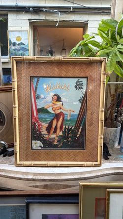 Mid Century Tiki Bamboo Art 24 by 19