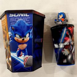 Sonic 3 Regal Exclusive Popcorn Bucket Tin And Holographic Cup w/Sonic Topper