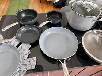 Frying pans and saucepans — six-vessel set or individual (OXO and assorted cookware)