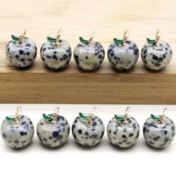 8pcs Apple Statue Pendant Natural Lapis Lazuli Stone Carved Jewelry