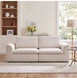 Rstll Cloud Modular Sectional Couch,95" Oversized Loveseat,Ultra Soft Cloud Seat Cushions,Chenille Compressed Foam Sofa,No Assembly Required,Beige