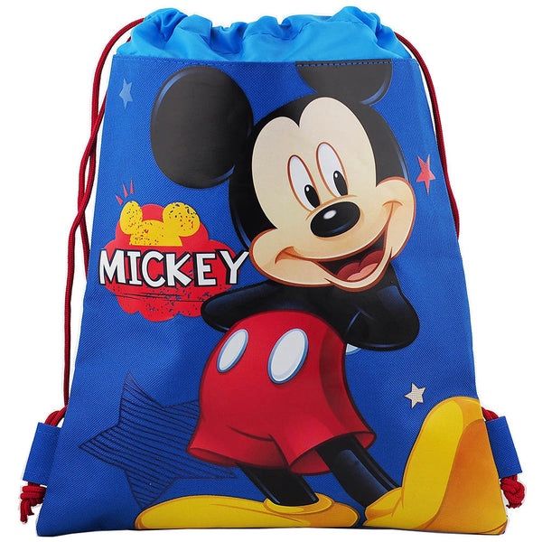 Blue Mickey Mouse Drawstring Backpack Disney Sling Tote School Kids Gym Bag