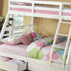 BUNK BED Twin Over Full White Free Drawers Free Mattress