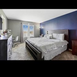 King Bed Frame, Mattress, Spring box and Nightstands