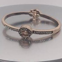 GUESS Rose Gold-Tone Crystal Hinged Bangle Bracelet