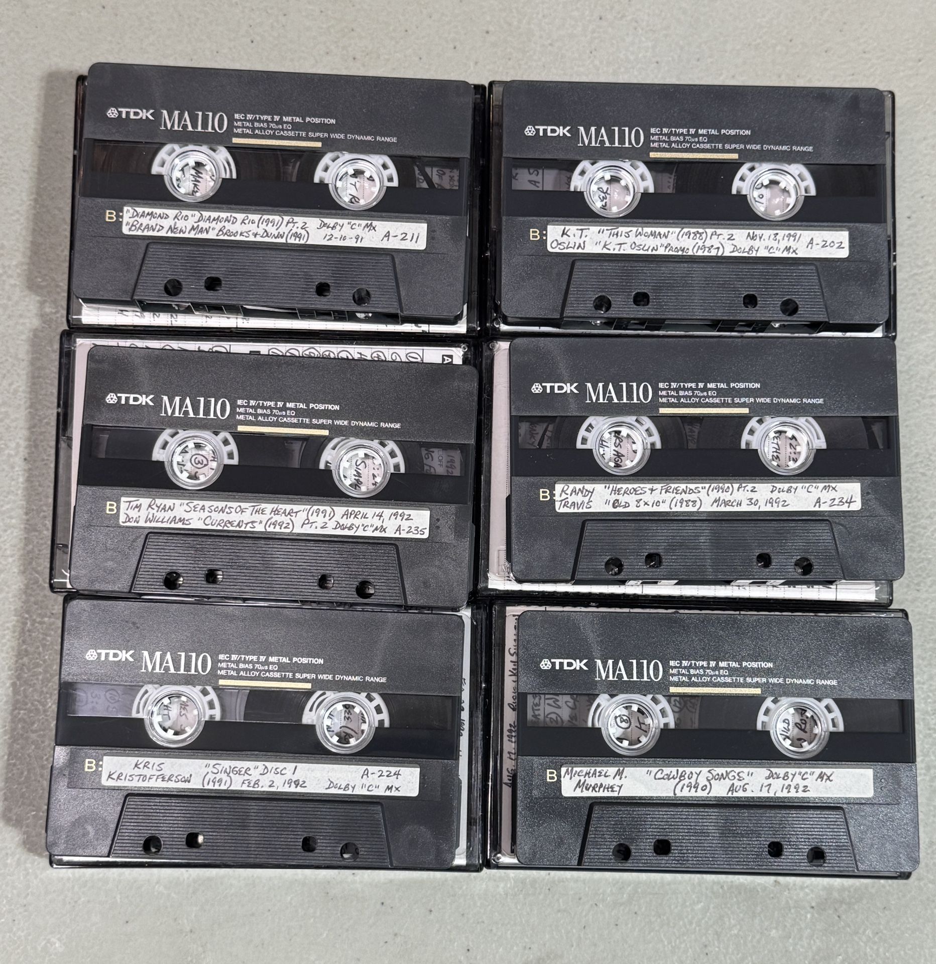 Lot of 6 TDK MA110 Metal Position Type IV Used Cassette Tape Metal Alloy.