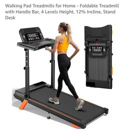 Treadmills for Home - Foldable Treadmill with Handle Bar, 4 Levels Height, 12% Incline, Stand Desk