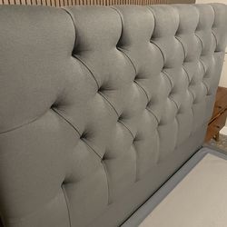 🛏️ Living Spaces Upholstered Bed Frame – Queen/– Gray – $225