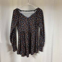 Medium Blue, Black, And Orange Blouse