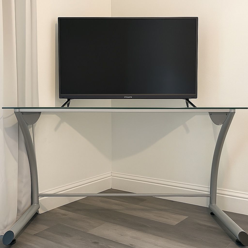 Modern Glass Desk / TV Stand – 56” x 30” x 30”