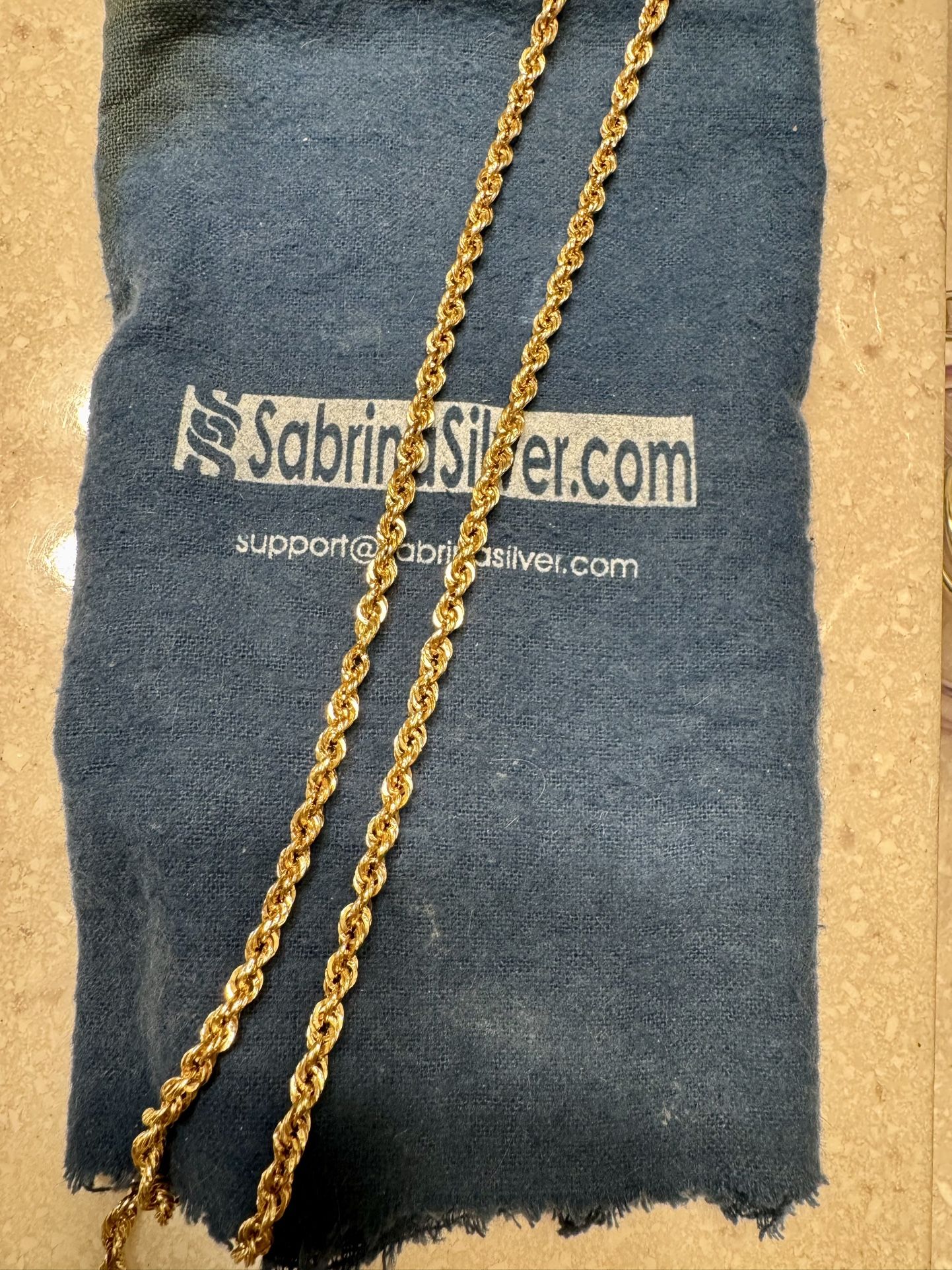 Real Gold Diamond Cut Rope Chain
