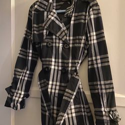 Little Girl Plaid Black And White Coat 