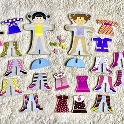 4 Wooden Dress Up Dolls with Magnetic Accessories 