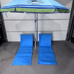 2 Beach Chair Mats and Beach Umbrella.