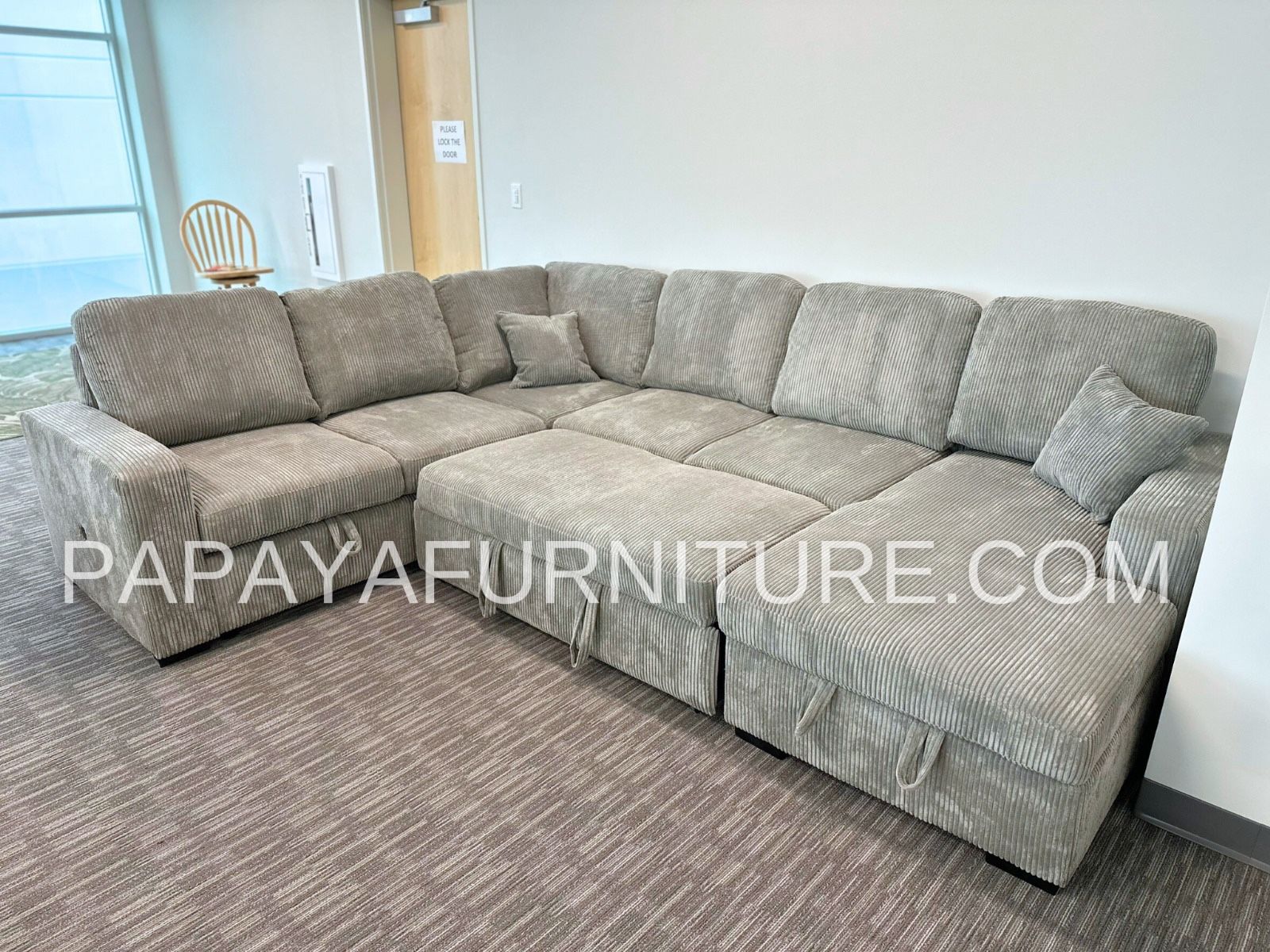 New! 120” Corduroy Sectional Couch, Sectional, Sofa, Grey Couch, Light Grey Sectional, Sofa, Sectional With Storage, USB Charger Ports Couch, Pull-out