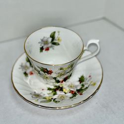 Vintage Bone China Christmas Teacup & Saucer