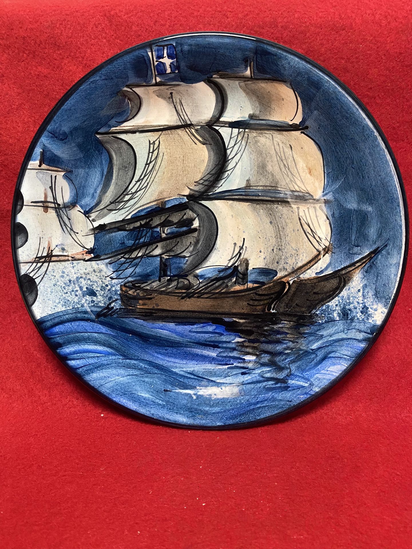 8.25 Inch Handmade Hand Painted Blue Ceramic Wall Hanging Plate Imported From Greece