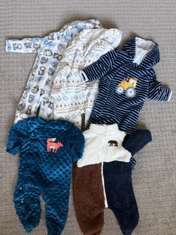 Baby Boy Fleece Sleeper Bundle – 5 Pieces 0-3 & 3-6M