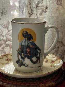 Norman Rockwell Porcelain Mug with Gold Rim