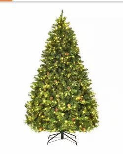 7 ft. Pre-Lit Artificial Christmas Tree Hinged with 460 LED Lights and Pine Cones
