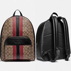 COACH HOUSTON BACKPACK IN SIGNATURE CANVAS WITH VARSITY STRIPE NWT