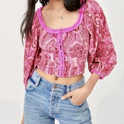 Free People Velvet Pink Blouse Size XS Will fit up-to a Medium Retails $128