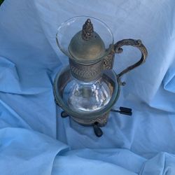 Vintage Silver plate &glass Carafe W Warming Stand