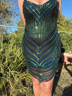 Green and Blue Sequin Mini Dress