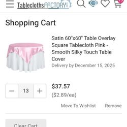 Satin 60"x60" Table Overlay Square Tablecloth Pink - Smooth Silky Touch Table Cover