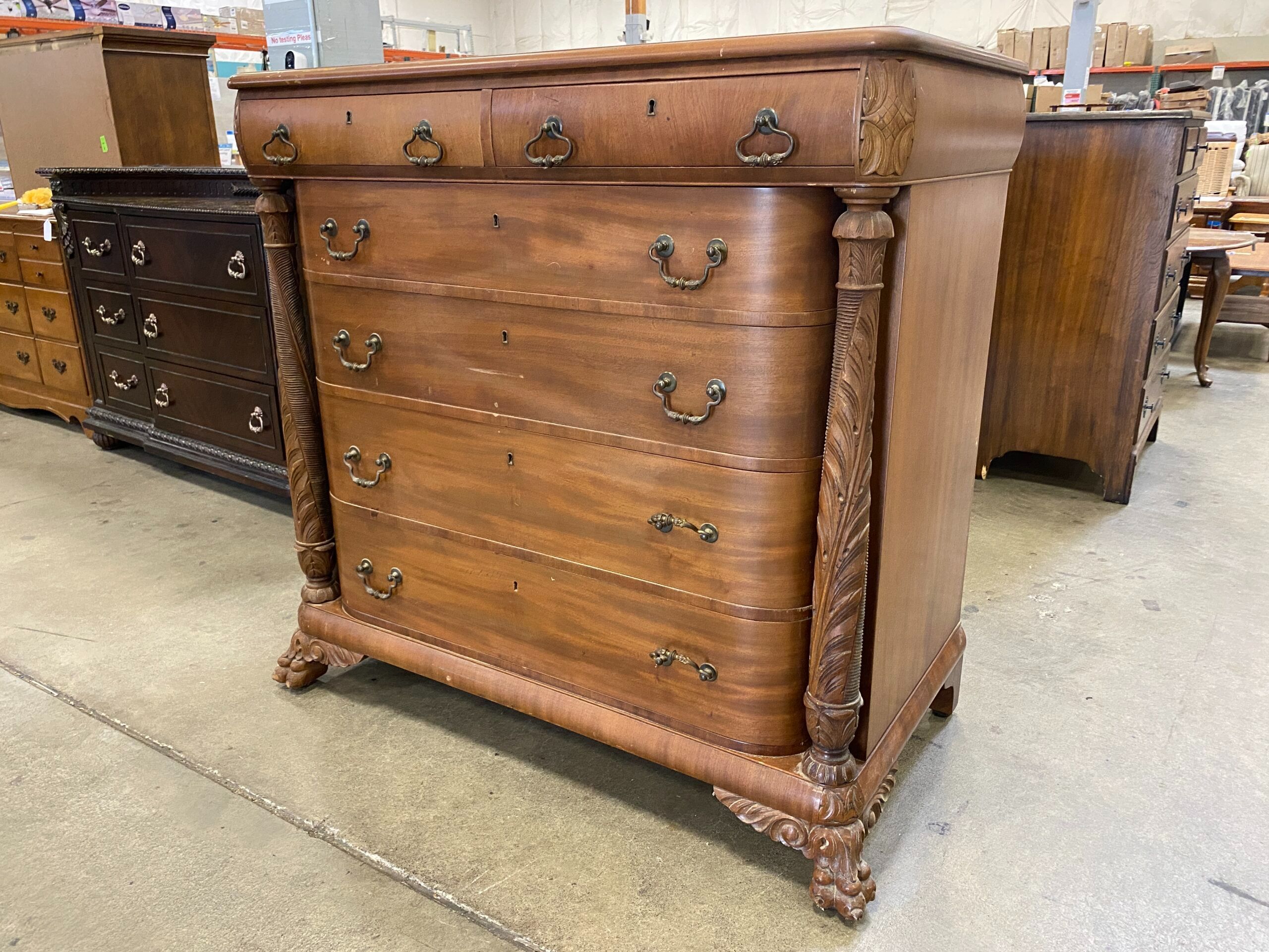 Vintage Ornate Carved Solid Wood Tallboy Dresser