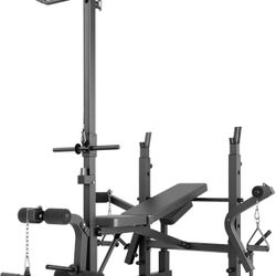 Olympic Weight Bench Set, Multi-Function Bench Press Rack Set with Leg Developer & LAT Pulldown, Foldable Chest Press Bench with Preacher Curl Pad for