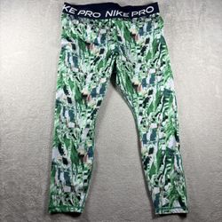 Nike Pro Leggings Women’s Plus Size 2X Green Dri Fit Swoosh Running Gym High #3F