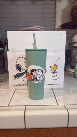 Teal Snoopy + Lucy cold cup