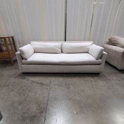 Contemporary Light Beige Track Arm Couch in Fabric
