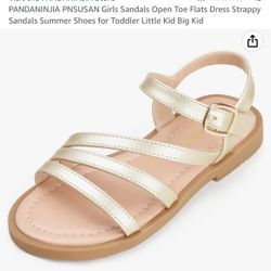 PANDANINJIA PNSUSAN Girls Sandals Open Toe Flats Dress Strappy Sandals Summer Shoes for Toddler Little Kid Big Kid