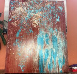 Abstract Canvas Painting Teal and Brown
