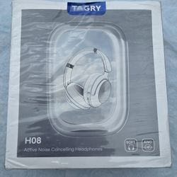 TAGRY H08 Noise Cancelling Headphones, 40mm Driver, Fast Charge, White