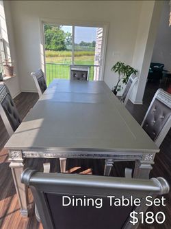 Gray Dining Table Set with 6 Chairs