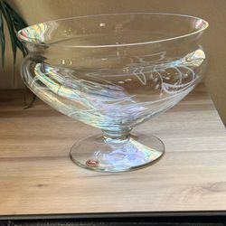 Romanian Fine Crystal Etched Pedestal Centerpiece Bowl • Gorham• 11.5”